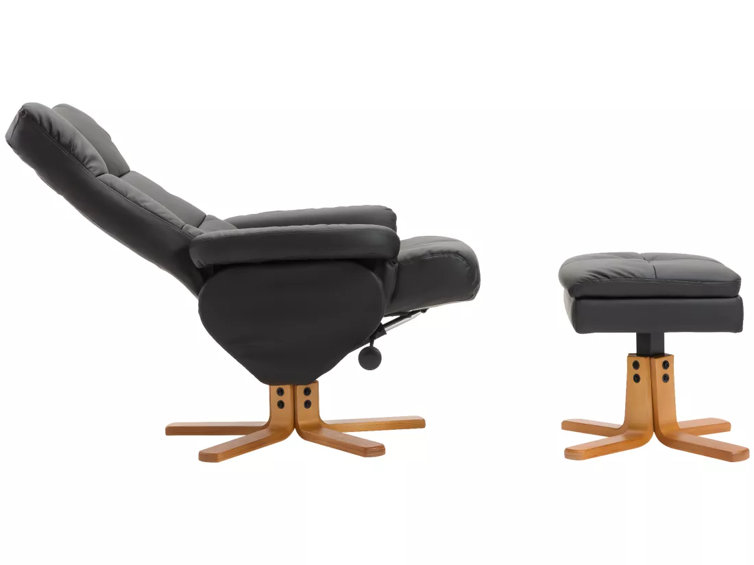 Fauteuil relax inclinable style contemporain repose-pieds coffre rangement revêtement synthétique acier bois noir