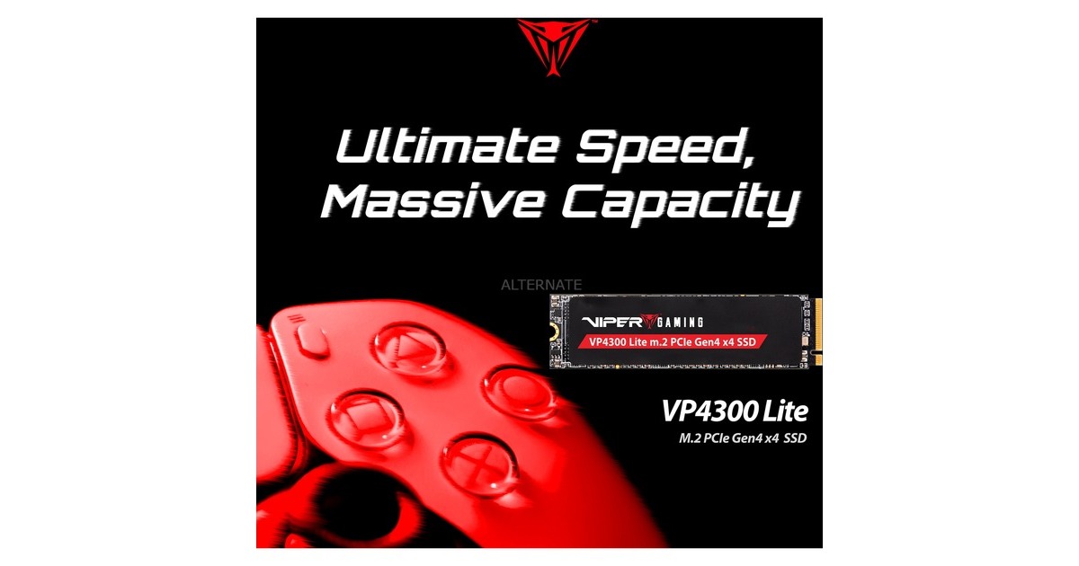 PatriotVP4300 Lite 4 TB SSD  (Zwart, PCIe 4.0 x4, NVMe 2.0, M.2 2280)