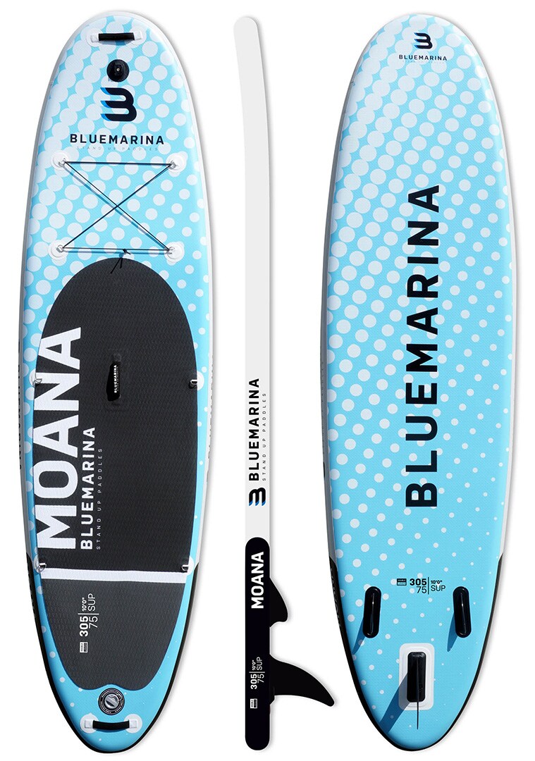 Bluemarina SUP Board Moana, aufblasbar mit Double Layer, Paddel, Pumpe, Rucksack, 5J Garantie (305x76x15cm / 10')
