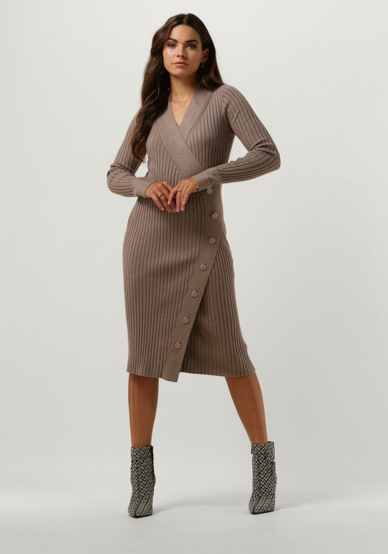 GUESS taupe guess midi jurk ls cecile bodycon swtr