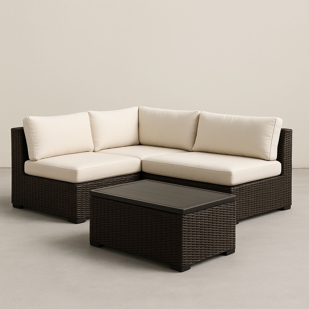 Gartenmöbel Set Ecksofa Polyrattan Beige mit Abnehmbaren Kissenbezügen