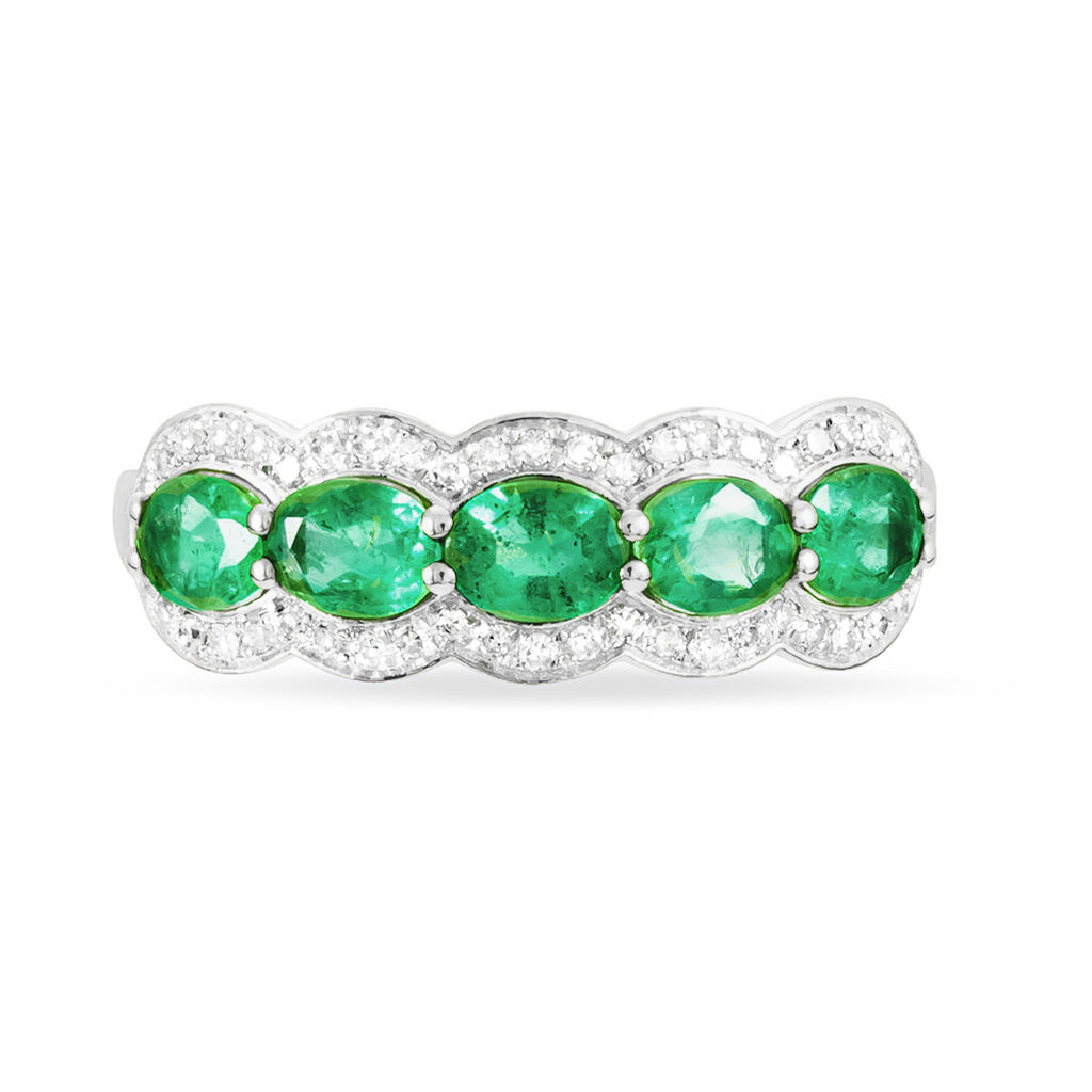 Bague Margaux Or Blanc Emeraude Et Diamant