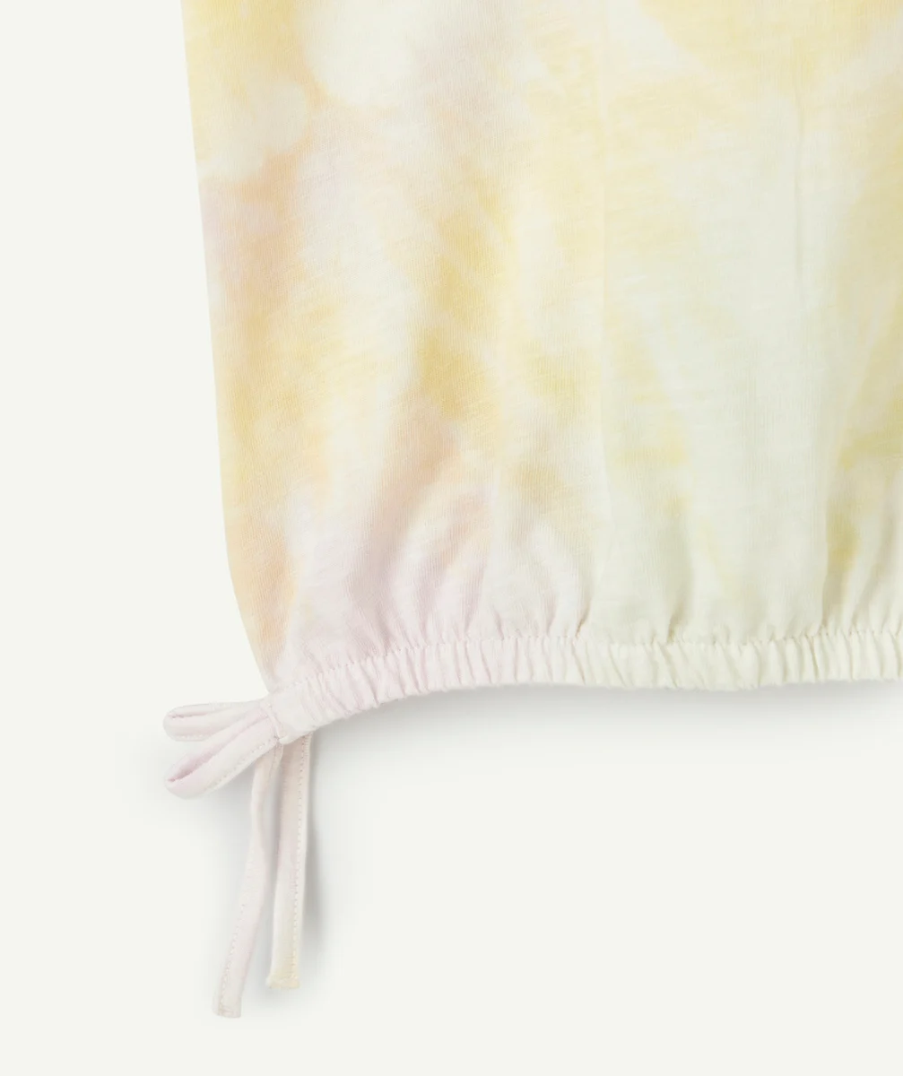 t-shirt fille en coton bio imprimé tye and die mauve et jaune