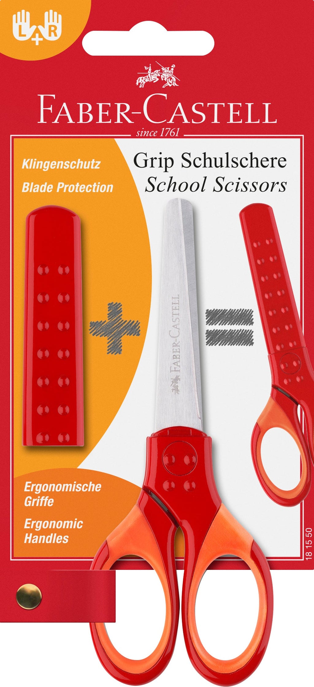 Tesoura Escolar com Proteção Vermelha Faber Castell
