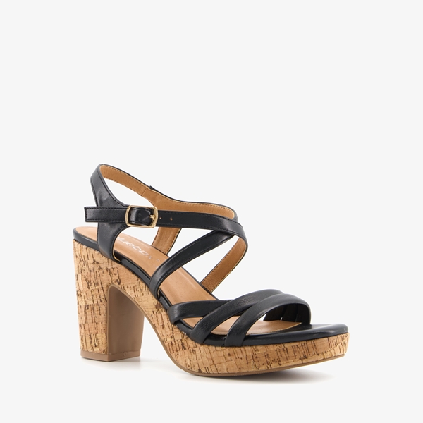 Blue Box dames sandalen met kurk hak zwart