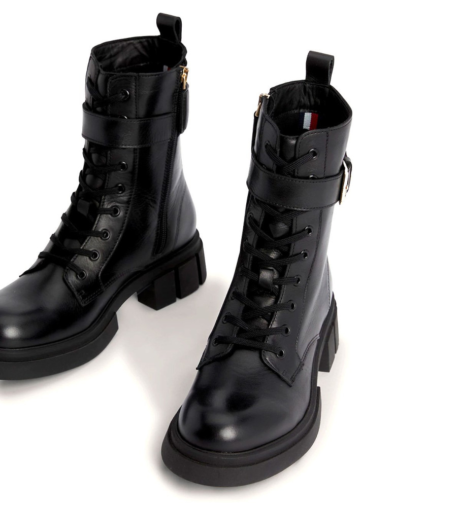 Botas de motociclista Tommy Hilfiger em couro preto serrilhado