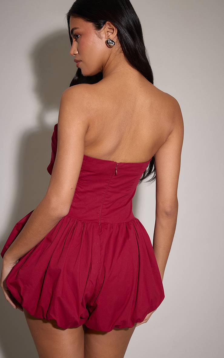 Rouge Bordeaux Combinaison Courte Bouffante Bustier À Nœud Tissé