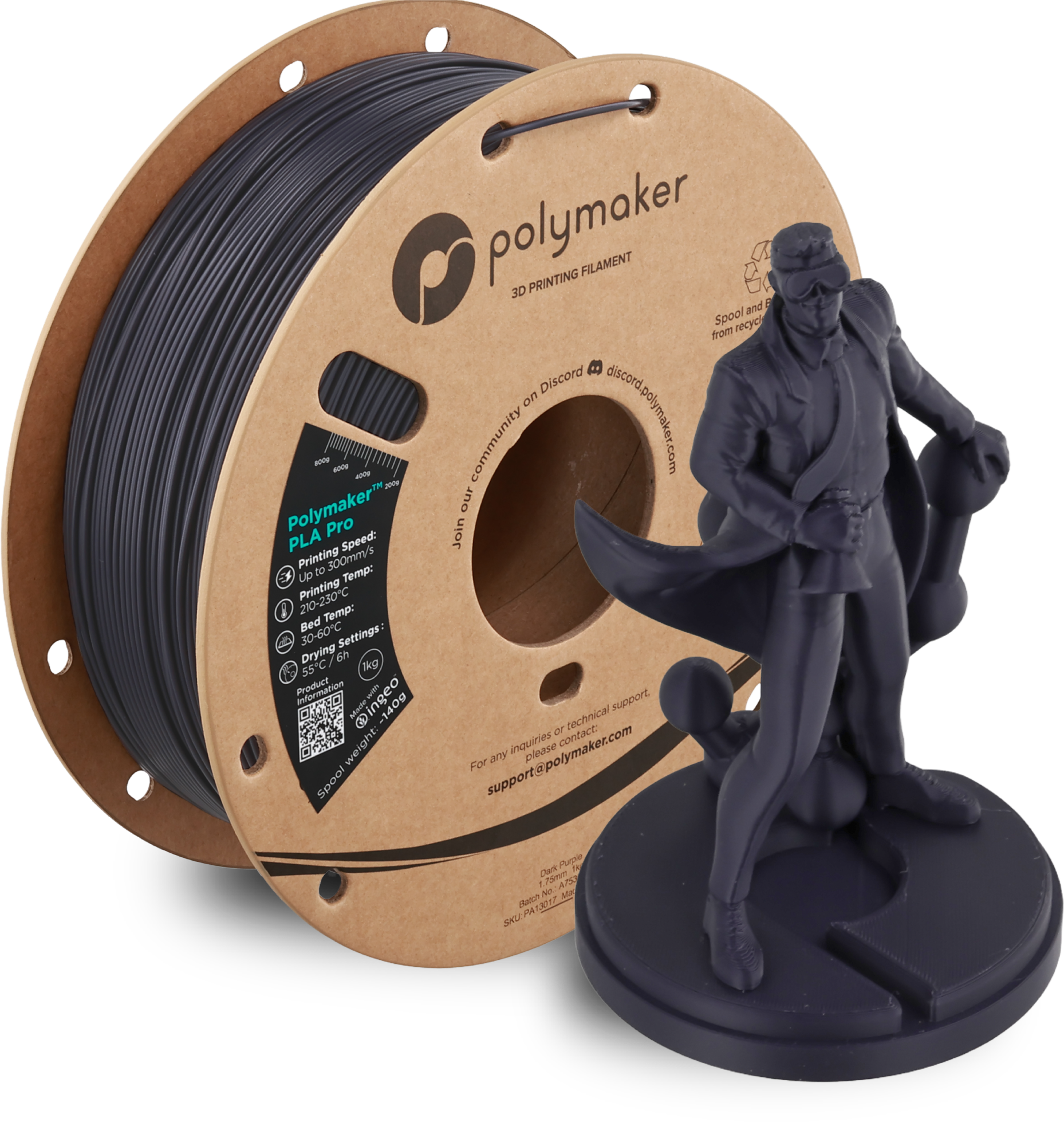 Polymaker  PLA Pro Dark Purple, 1,75 mm / 1000 g    Neue, verbesserte Formulierung: Hochleistungs-High Speed-PLA in Dark Purple