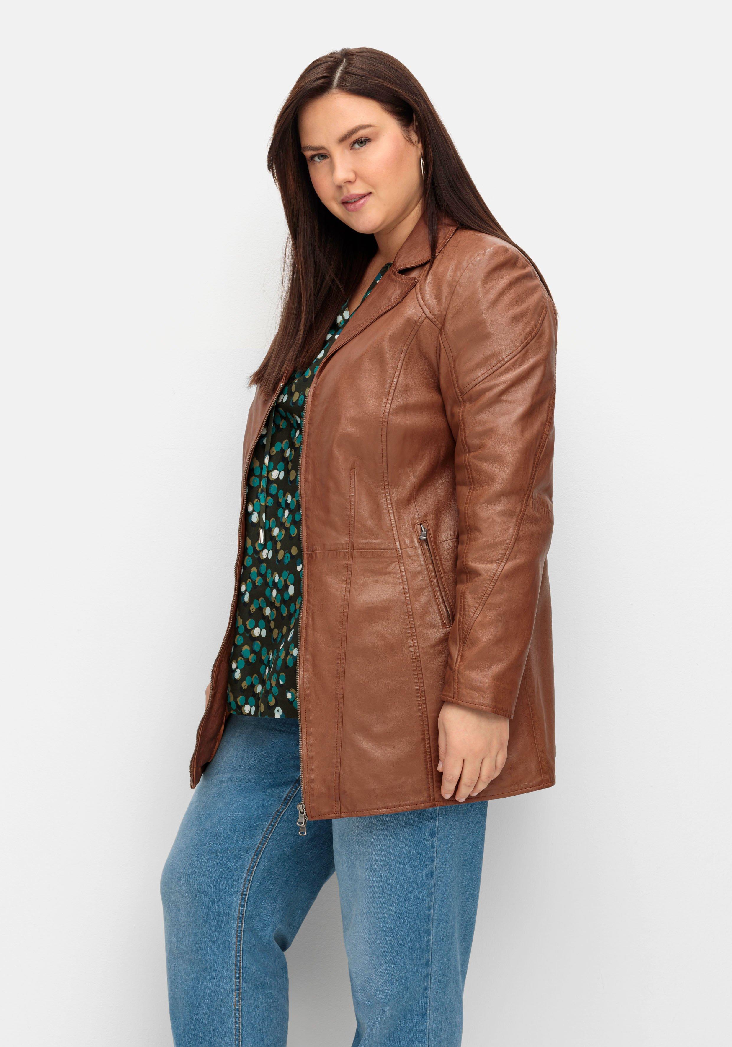 Lange Lederjacke aus Lammnappa, mit Reverskragen