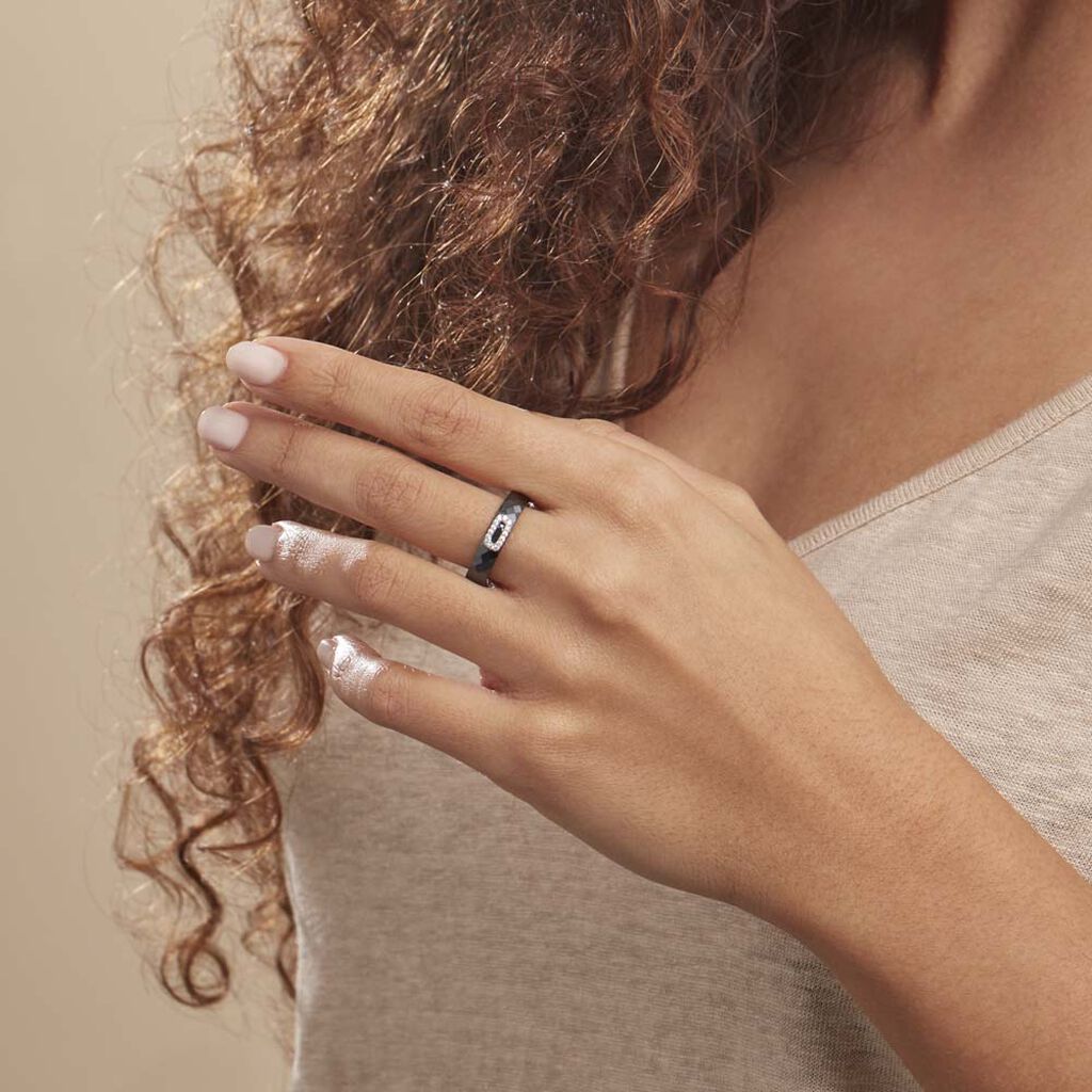 Bague Ceramik Design Argent Blanc Oxyde De Zirconium Et Céramique