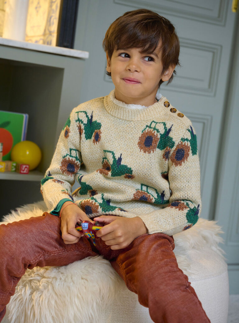 Pull blanc crème imprimé pour garçon