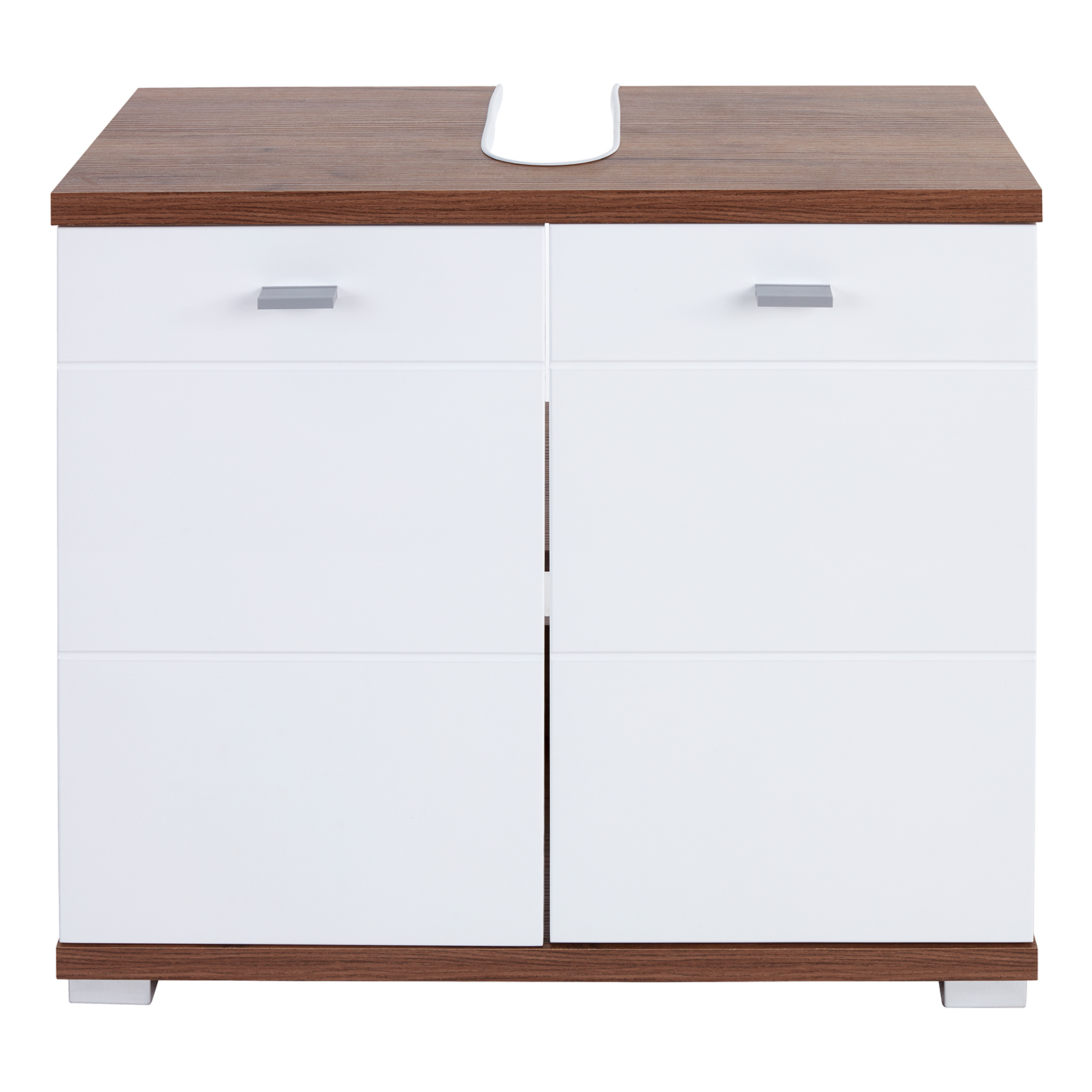 Waschbeckenunterschrank - Eiche Kraft dunkel-weiß Hochglanz - 70 cm