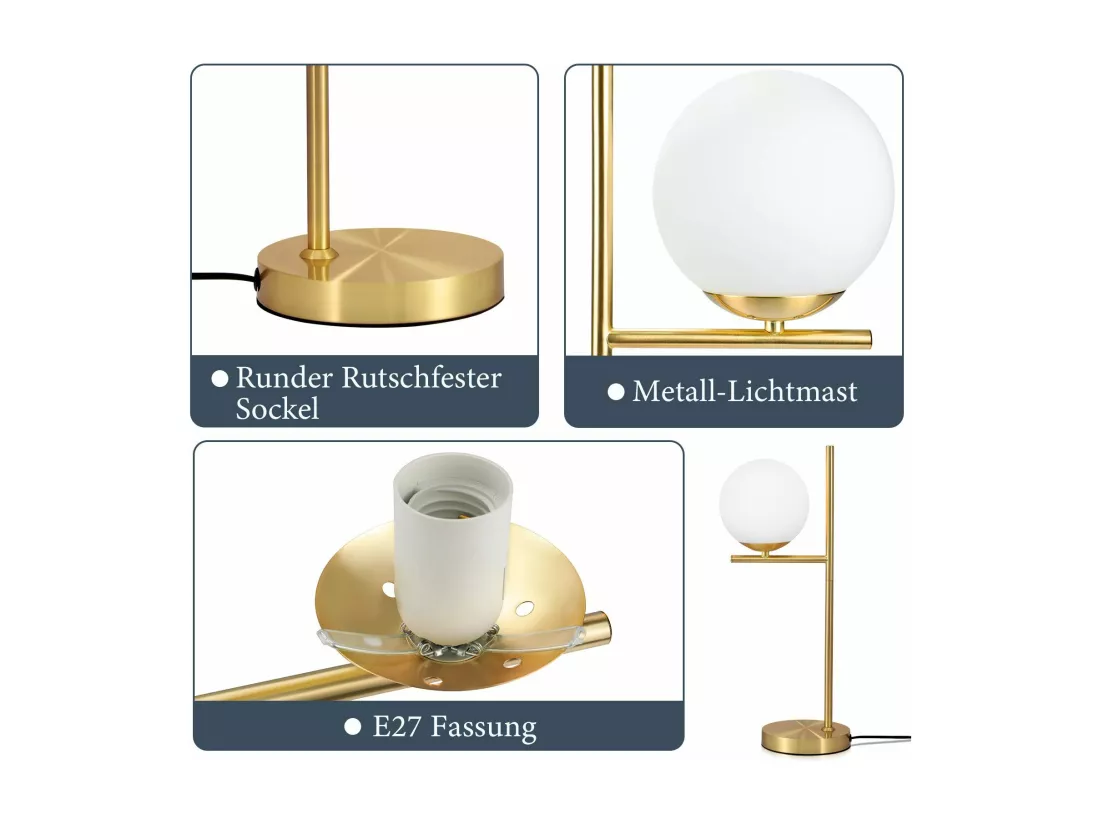NETTLIFE lampe de table salon moderne de chevet - en verre blanc douille E27 industrielle avec interrupteur pour chambre bureau