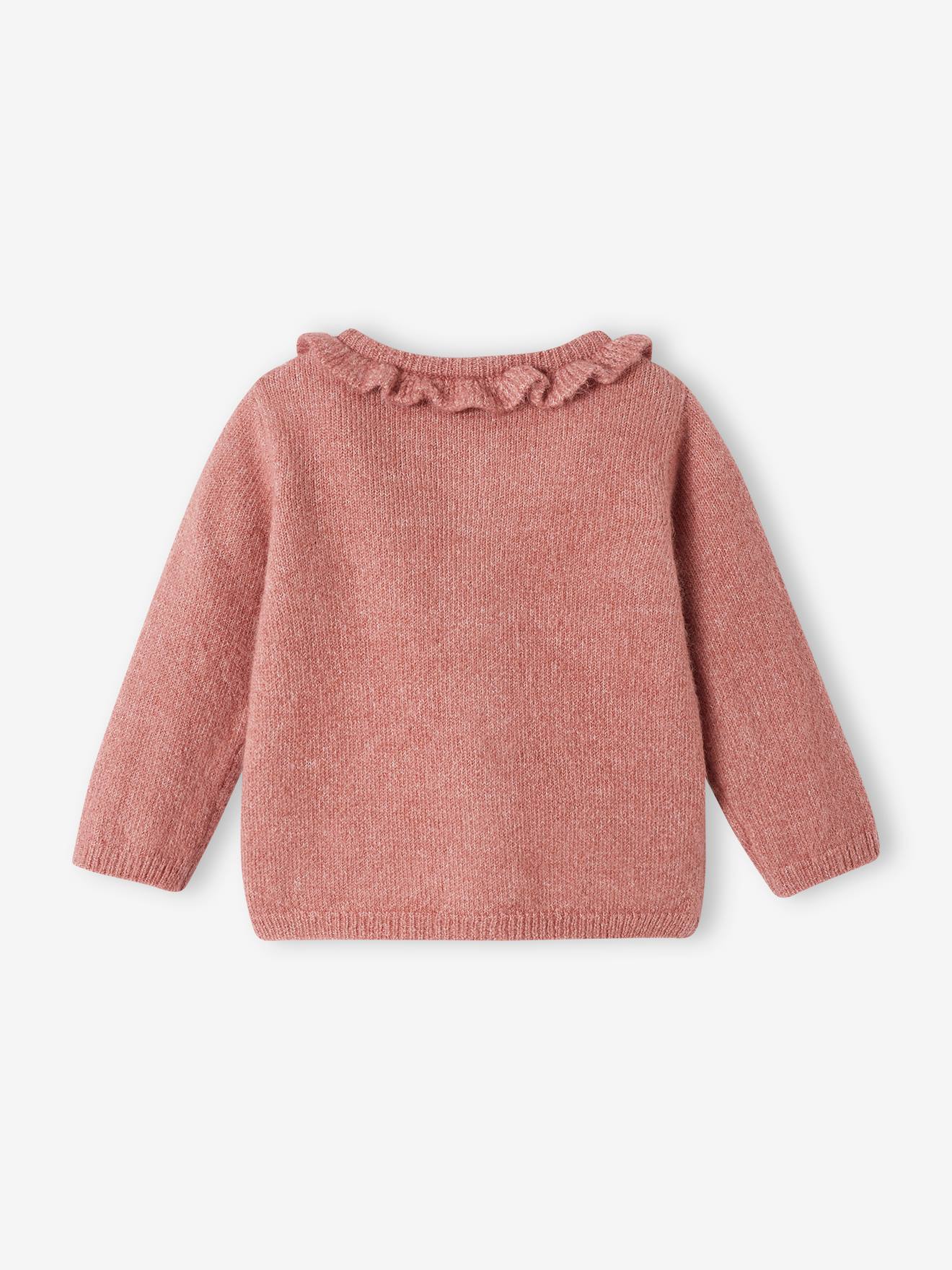 Casaquinho de tricô vazado rosa antigo para bebê