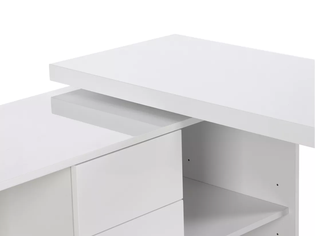 Bureau extensible avec plateau pivotant 360° - MDF - Blanc laqué - PAVELO