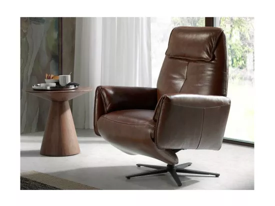 Fauteuil relax pivotant cuir marron et pieds en acier Nary-Couleur Aqua 20 Marron