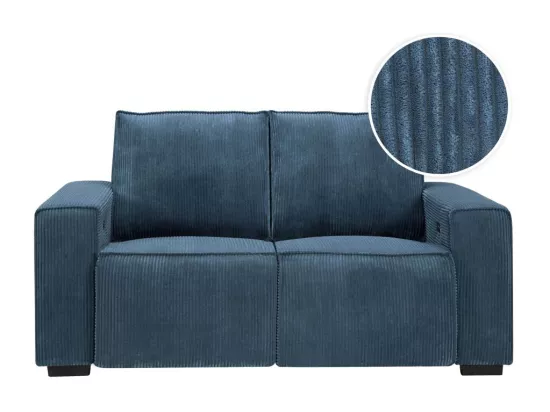Canapé de relaxation électrique Charline 2 places en velours côtelé - Bleu foncé - L165 x P97 x H92cm - Loungitude