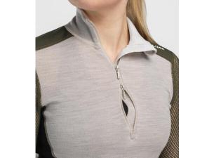 Aclima WoolNet Hybrid Mock Neck w/Zip Womens Beige Melange/Olive Night