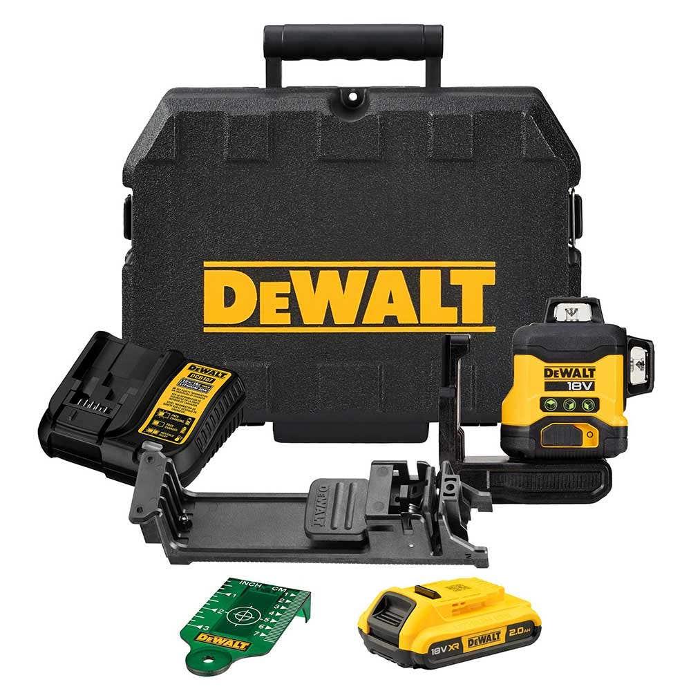 DEWALT 18V XR Compact 3 x 360 Degree Multiline Laser Kit Green DCLE34031D1-XE