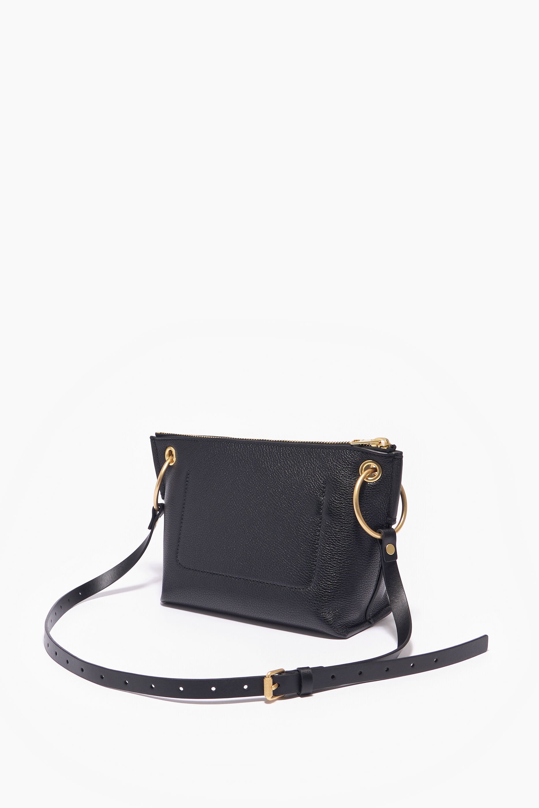 Bolsa de ombro M em couro preto