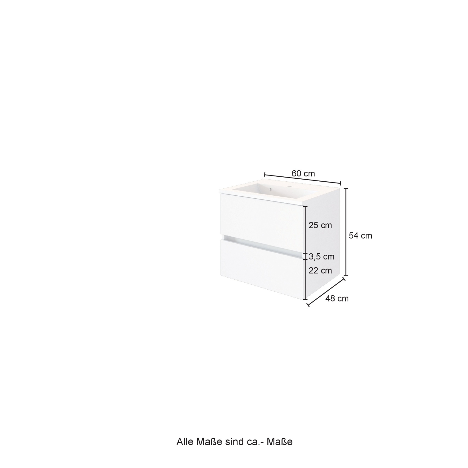 Waschtisch BAABE - matt grau - graphit - mit Mineralgussbecken - 60 cm