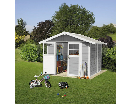 Grosfillex Lodge M tuinhuis, 296 x 258 cm, lichtgrijswit