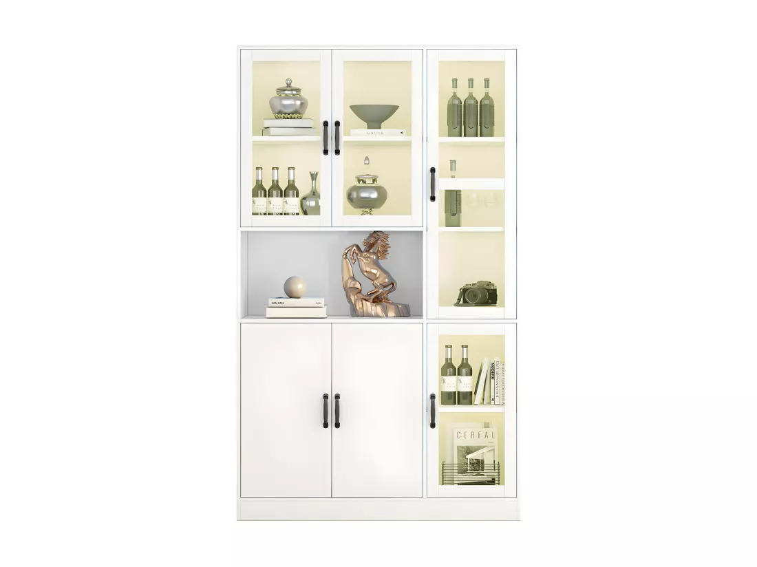 Vitrine avec éclairage LED - étagères avec 6 portes - H 200cm - Blanc