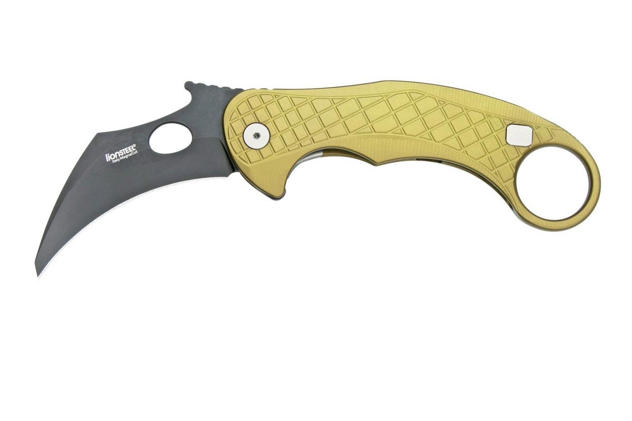 LionSteel L.E.One LE1-A-GB MagnaCut, Black, Green Aluminium, Karambit zakmes