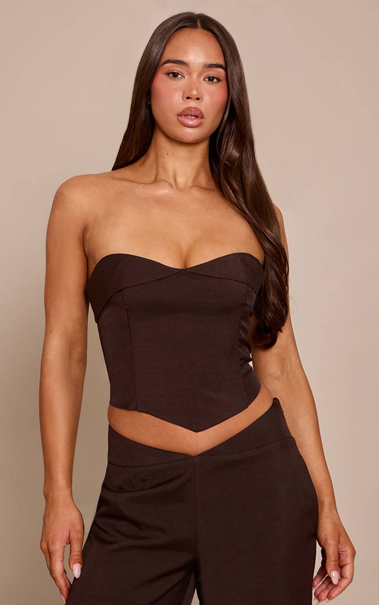 Marron Top Bandeau Ajusté À Buste Plissé