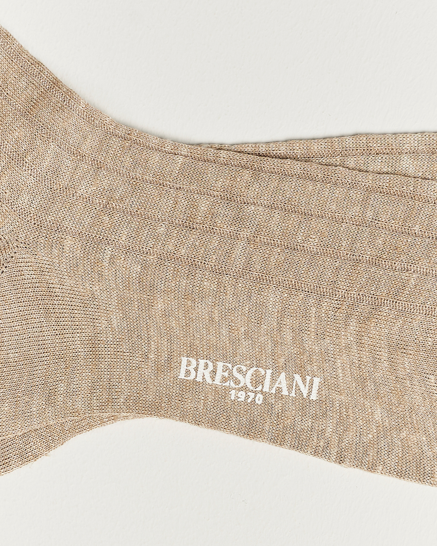 Bresciani Linen Ribbed Short Socks Sand Melange