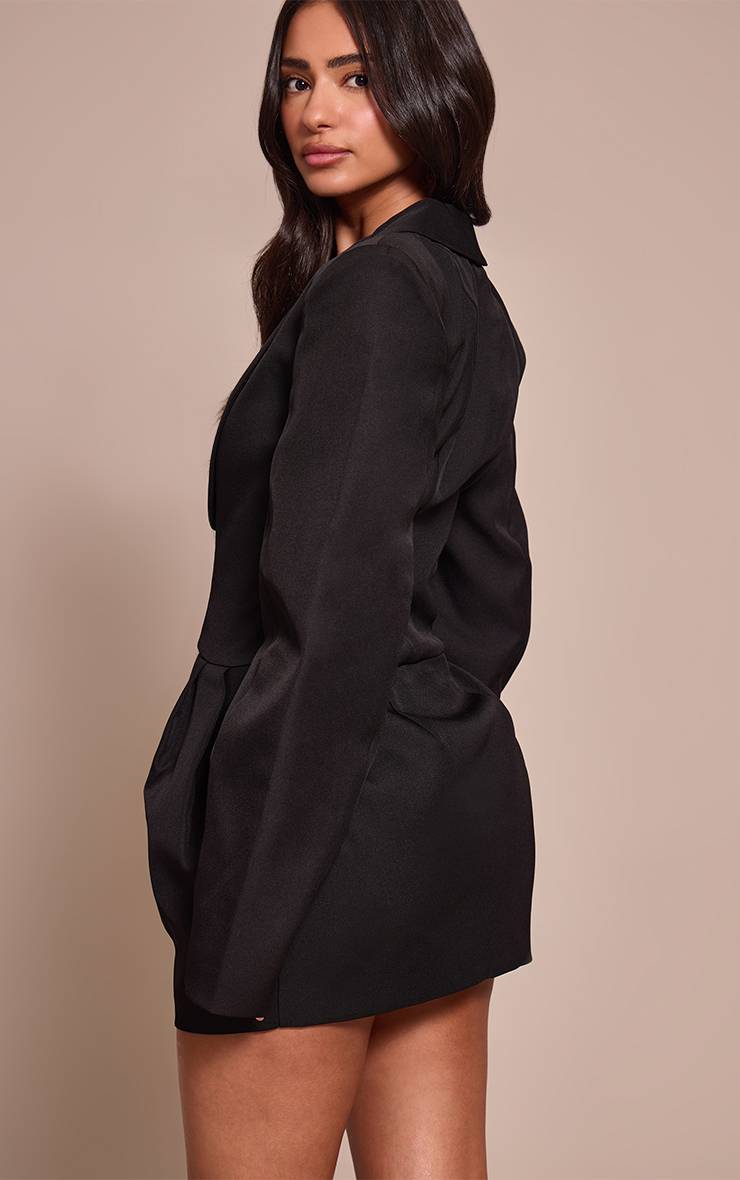 Noir Robe Blazer Cintrée À Col En V Petite Taille