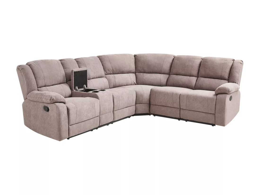 Canapé d'Angle de Relaxation Manuel à 5 Places en Tissu Beige Taupe Rokke