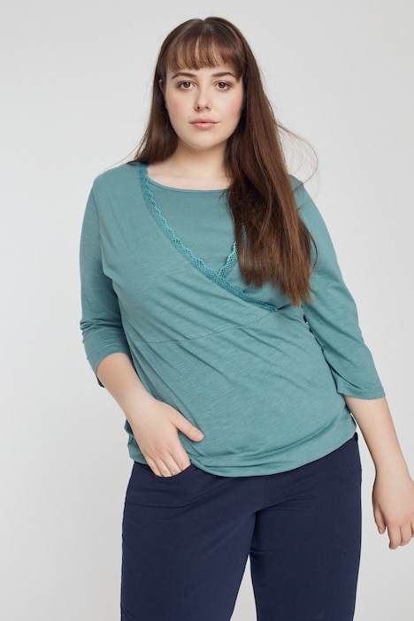Bellieva-Shirt, Spitze, V-Ausschnitt, Biobaumwolle, GOTS