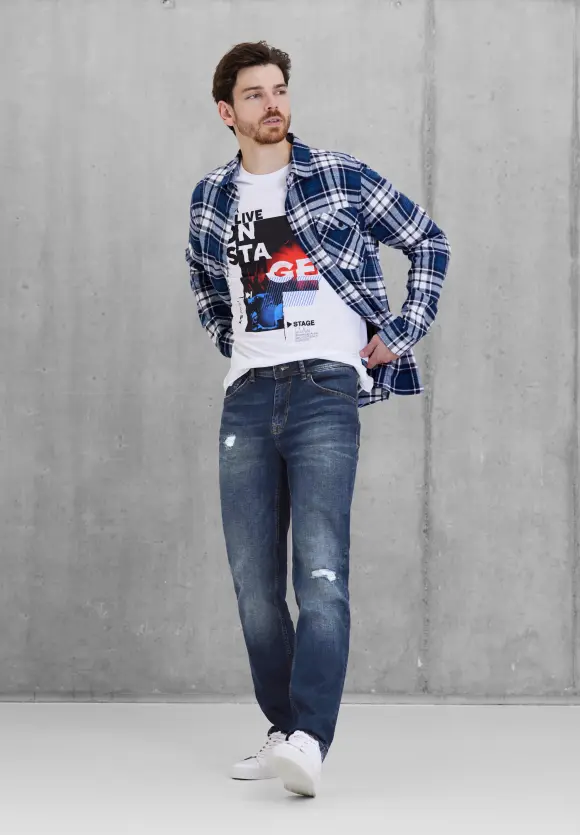 Slim Fit Jeans - indigo blue heavy random wash
