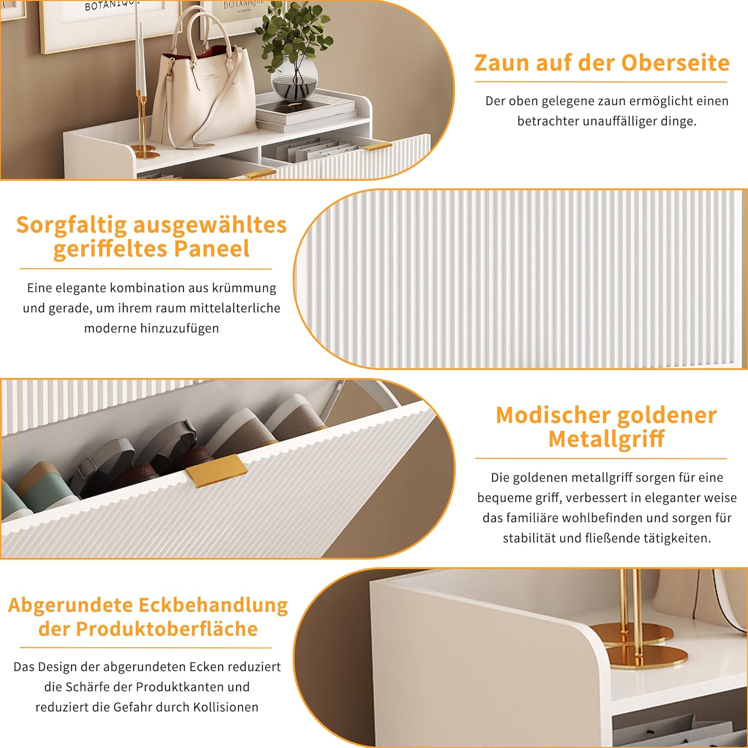 Schuhschrank mit 2 Klappen und Ablagefach, Schuhkipper Schmal mit Ablageflächen Verstellbar, Schuhkommode, für 10-20 Paar Schuhe, Schuhregal für Eingang,Flur,80x24x118.5cm (Weiß-A, 80x24x110cm)