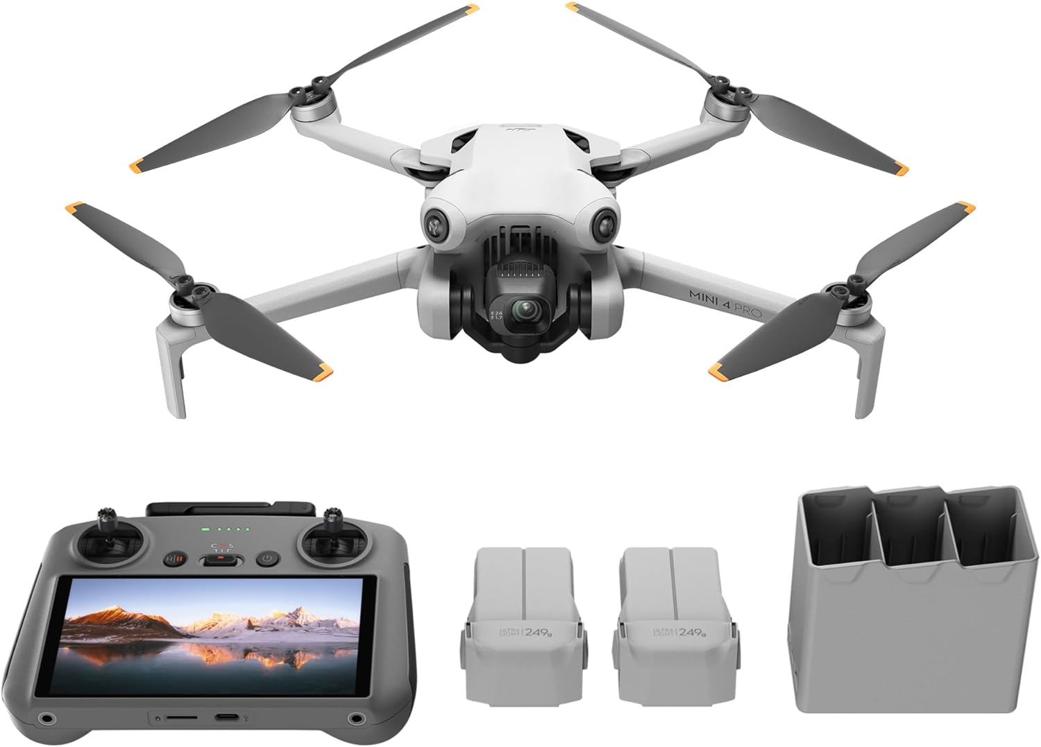DJI Bundle DJI Mini 4 Pro Fly More avec DJI RC 2 (Radiocommande avec cran), Mini Drone Pliable avec Caméra 4K, Moins de 0,549 lb/249 g, Temps de Vol de 34 min, 2 Batteries Supplémentaires, C0