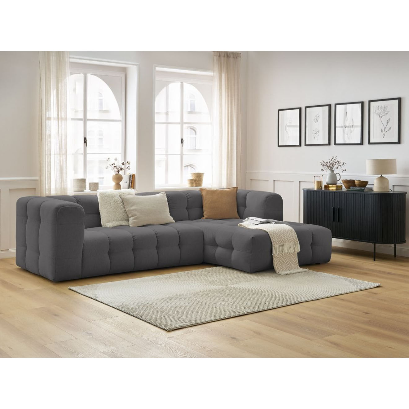 Bobochic Canapé d'angle droit cloud gris foncé - 288x184x75 cm