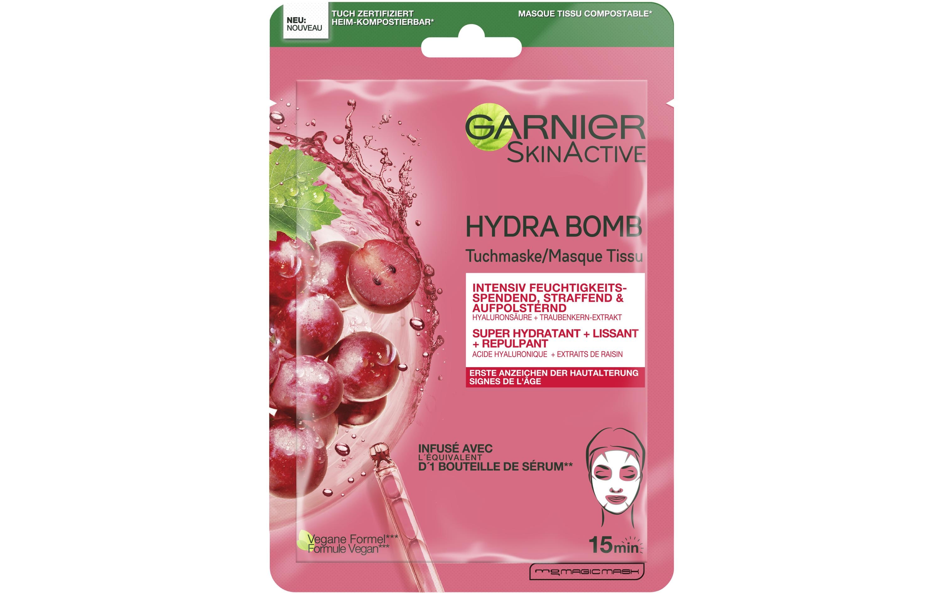 Gesichtsmaske Hydra Bomb Traubenkern-Extrakt 28 g1 StückStraffende Pflegemaske mit feuchtigkeitsspendender Hyaluronsäure