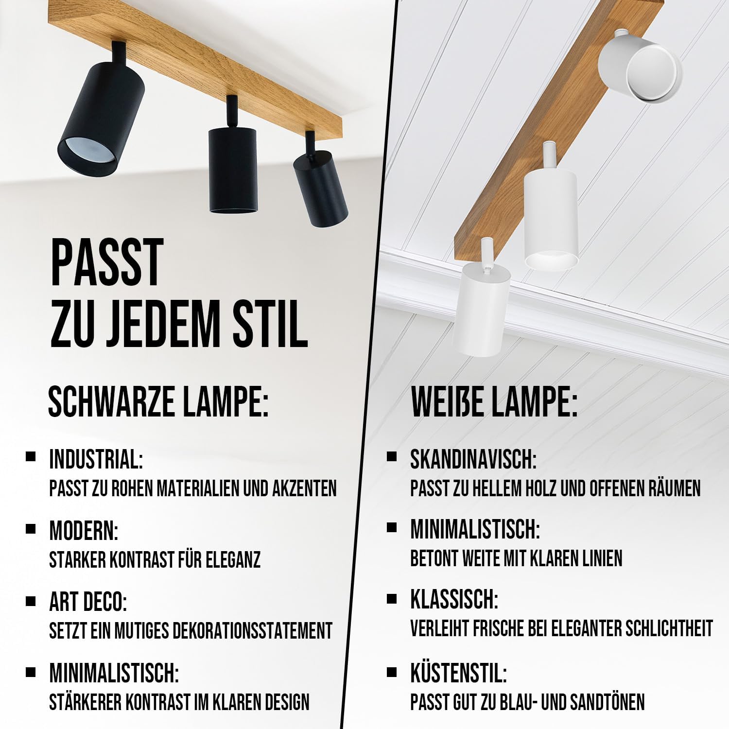 LED Wood Deckenstrahler 4 Flammig Schwenkbar - Handgefertigte Spots Deckenleuchte Modern aus Eiche - Strahler Deckenlampe Holz - GU10 Spotlight Lampe Wohnzimmer (Ohne Glühbirne) - Länge 90cm