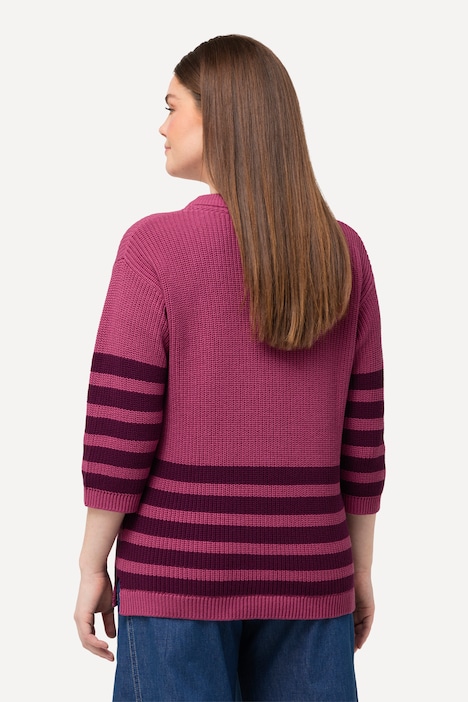 Pullover, Streifen, Boxy, Rundhals, 3/4-Arm, Biobaumwolle