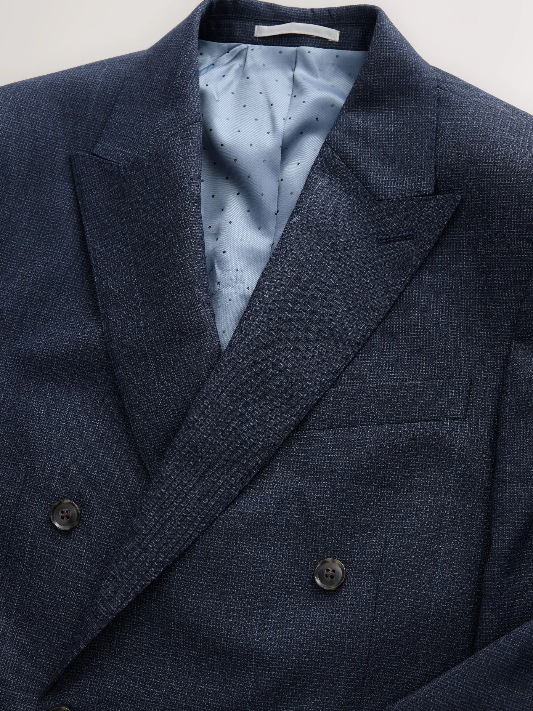 Donkerblauw - Signature Marzotto 100% Italian Wool Double Breasted Check Suit Jacket