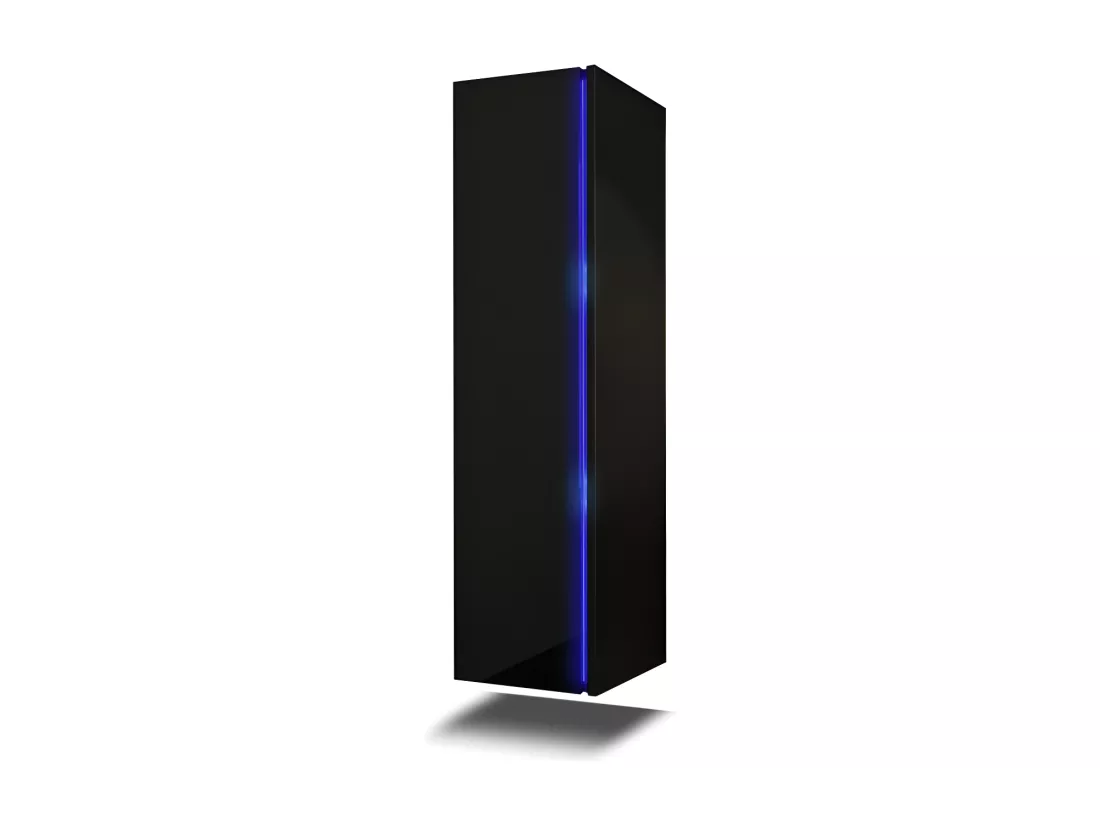 Colonne de salle de bain suspendu, collection BIRD, coloris noir mat et noir brillant, idéal pour une salle de bain moderne.