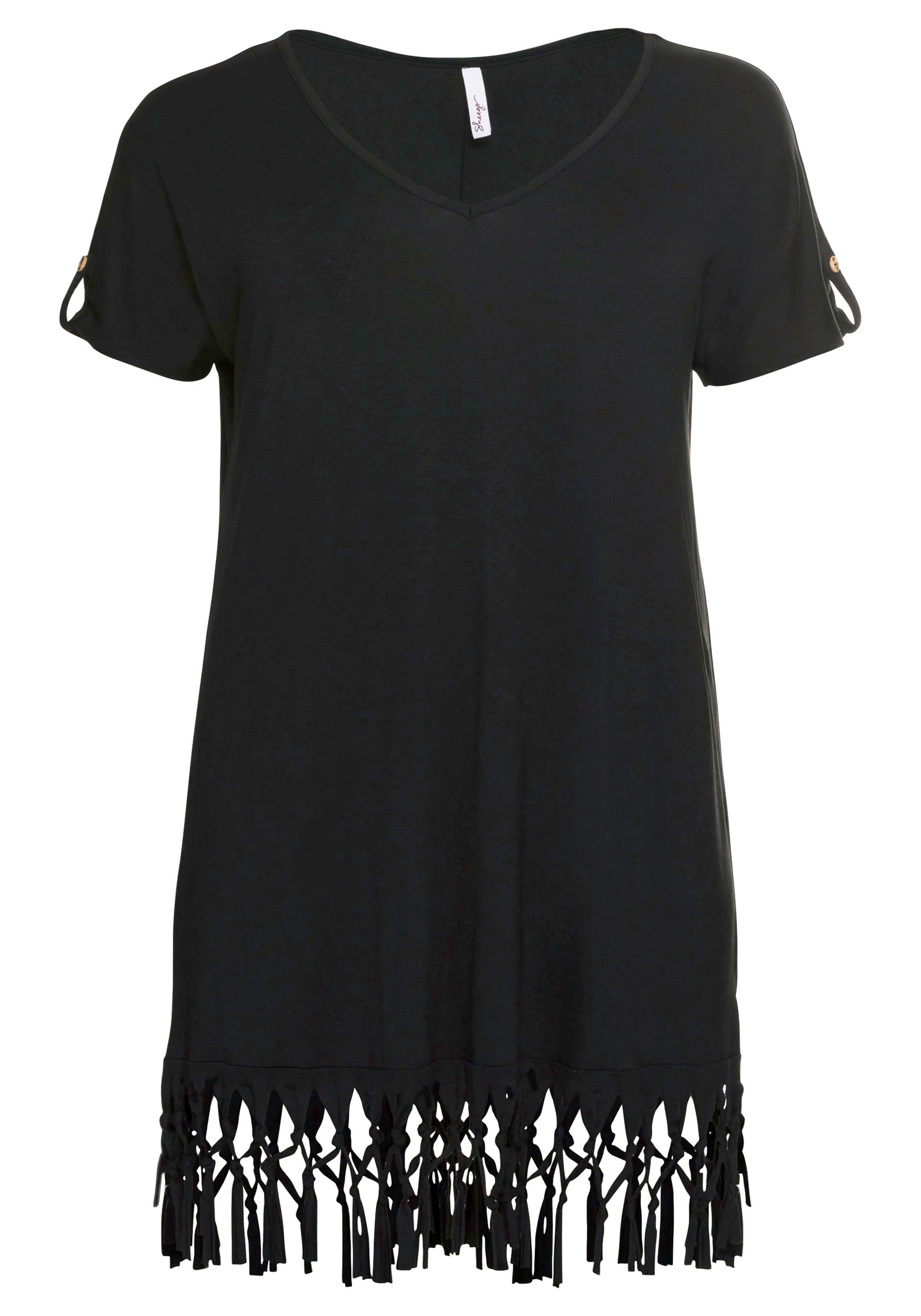 Strandshirt in Longform, mit Fransen am Saum