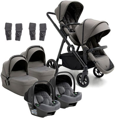 Beemoo Pro Multi 2 Tvillingvogn inkl. Route i-Size Babybilstol, Mocha Grey/Mineral Grey