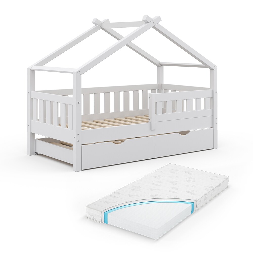 VitaliSpa Design Kinderbett 160x80 Babybett Hausbett Gästebett Matratze weiß