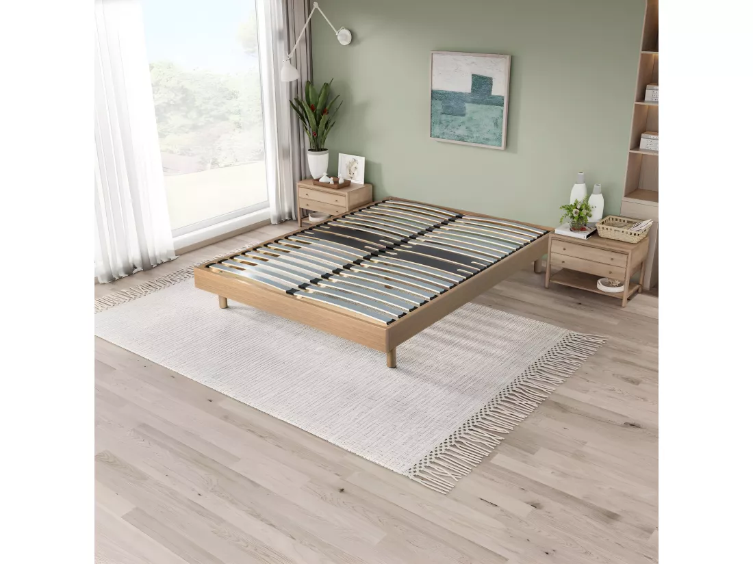 Sommier déco en Kit + pieds 140x190 - Decokit 36 lattes bois - Chêne moyen - H. 13 cm