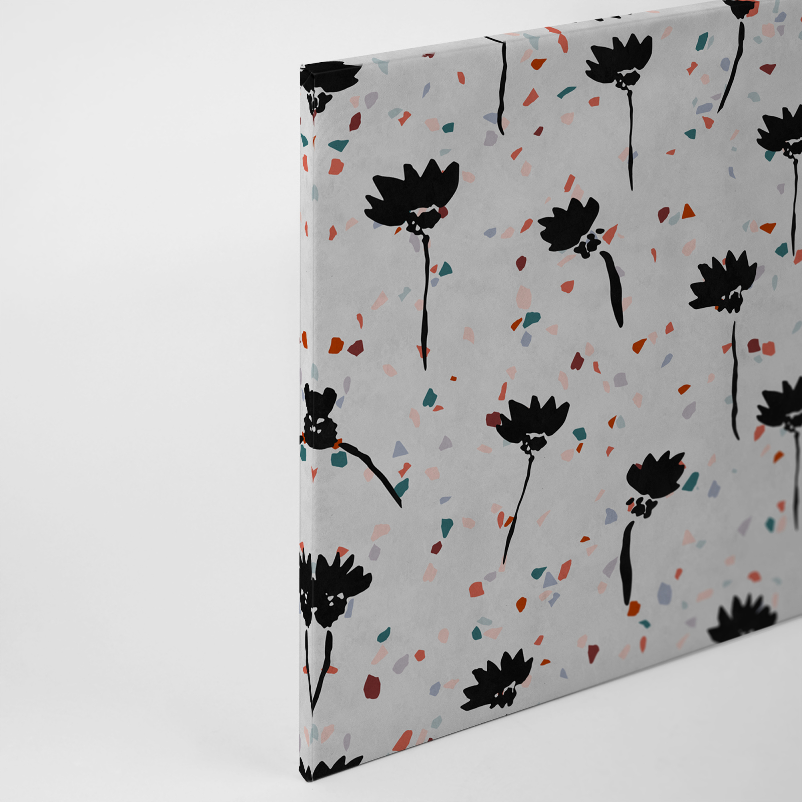 Leinwandbild MOSAIK BLUMEN - grau-schwarz - 90x60 cm
