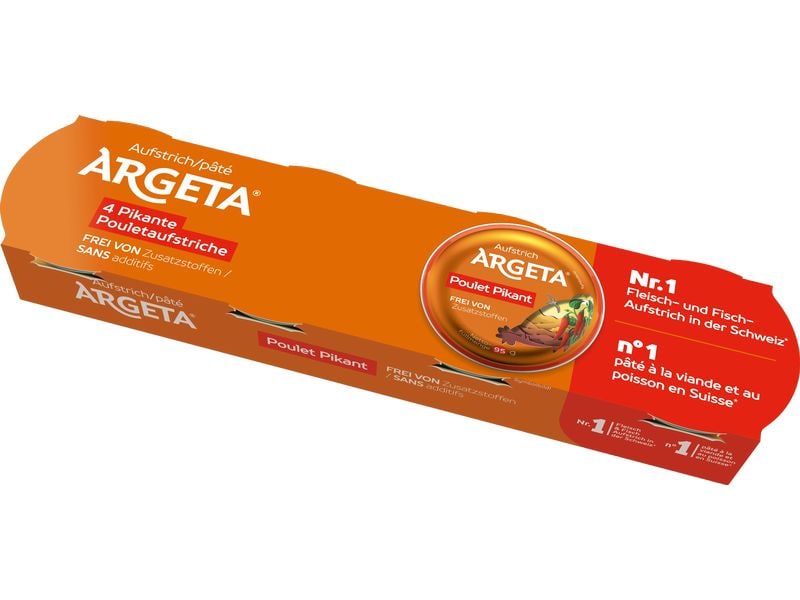 Argeta Brotaufstrich Hühnerfleisch pikant 4 x 95 g Cremig-zarter Aufstrich aus pikant gewürztem Pouletfleisch