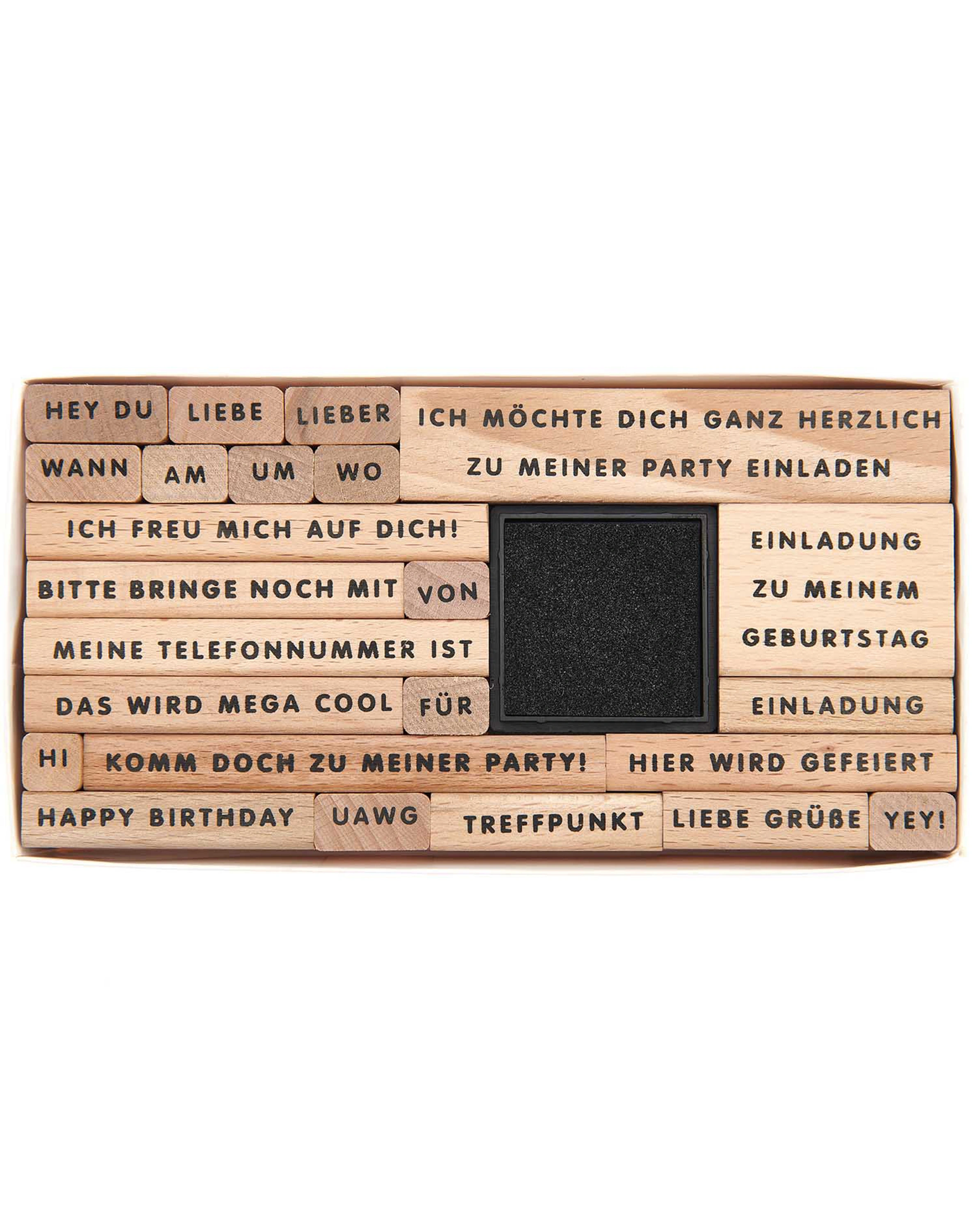Stempelset EINLADUNG 22-teilig aus Holz