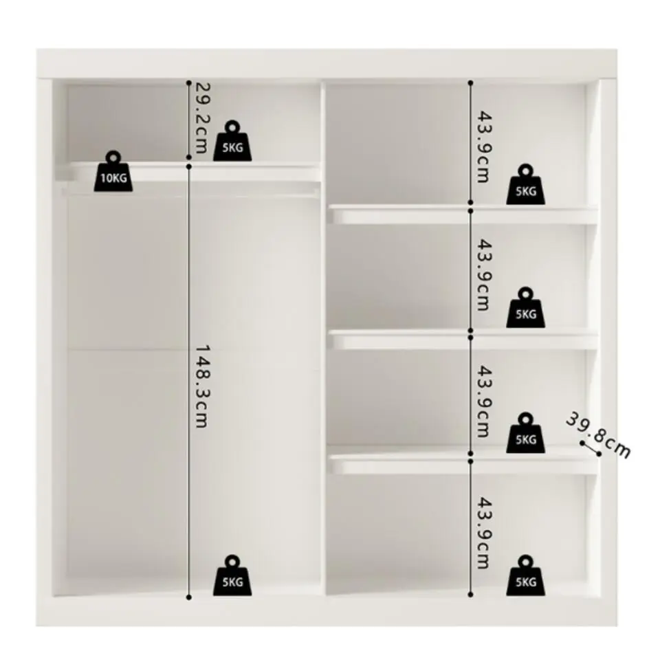 Rousseau Kledingkast Mike - 183 x 53 x 198 cm - Met spiegel - Wit